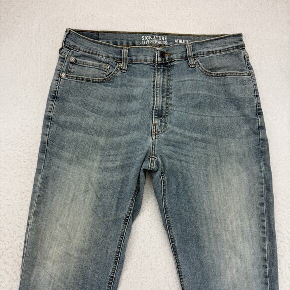 Levis Jeans Mens 36 X 32 Blue Denim Athletic Straight Signature Distressed - Picture 3 of 13